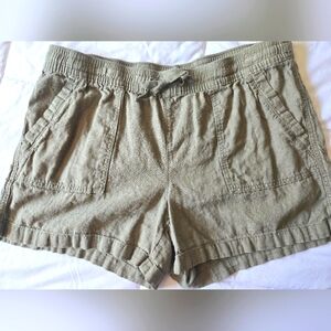 Womens Army Green Soft Linen Shorts Elasticwaist Size XL